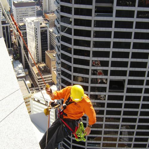 Rope access to lower down city high rise building