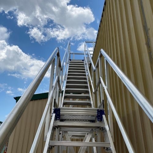 Intermittent rest platforms on this multi-level external stair system